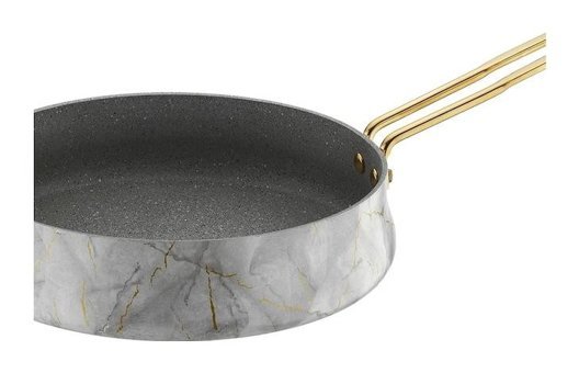 Brioni Marble Metal Saplı Alüminyum 26 cm Düz Tava Beyaz