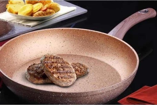 O.M.S 3105 Plastik Saplı Alüminyum 26 cm Düz Tava Bronz