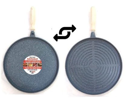 Altunay Çift Taraflı Ahşap Saplı Döküm 36 cm Grill Tava Gri