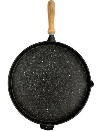 Esse Ahşap Saplı Döküm 36 cm Düz Tava Siyah