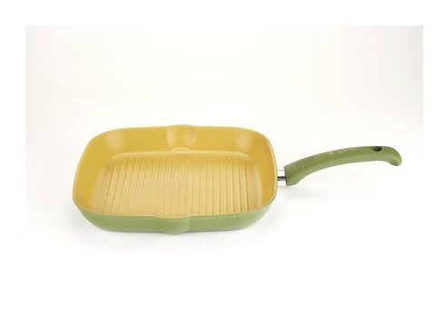 İlla Olivilla Extra Kare Plastik Saplı Alüminyum 28 cm Grill Tava Yeşil