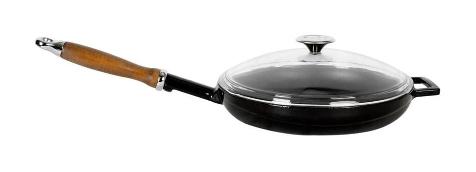 Lava Kapaklı Ahşap Saplı Döküm 24 cm Kızartma Tava Siyah