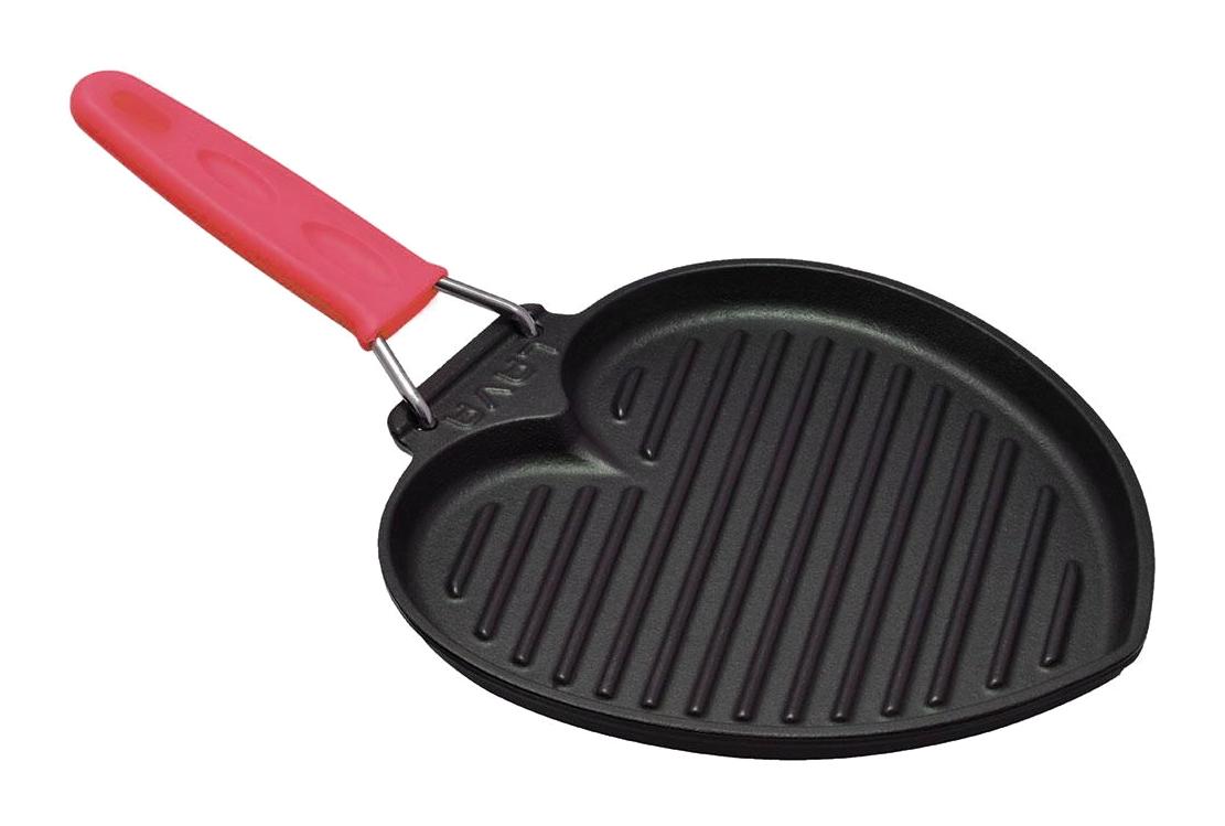Lava Kalp Figürlü Silikon Saplı Döküm 22x23 cm Grill Tava Pembe