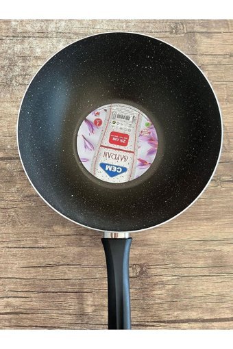 Cem Safran Plastik Saplı Alüminyum 28 cm Wok Tava Siyah