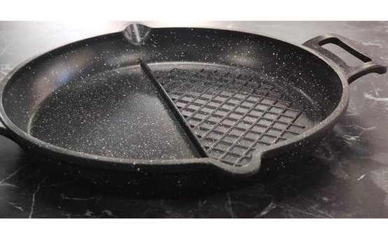 Göksan Mutfak 2 Bölmeli Granit Saplı Granit 34 cm Grill Tava Siyah