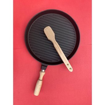 Cansuyu Ahşap Saplı Alüminyum Döküm 31 cm Grill Tava Siyah