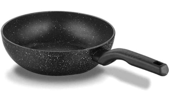 Korkmaz Ornella A1118 Plastik Saplı Granit 24 cm Wok Tava Siyah