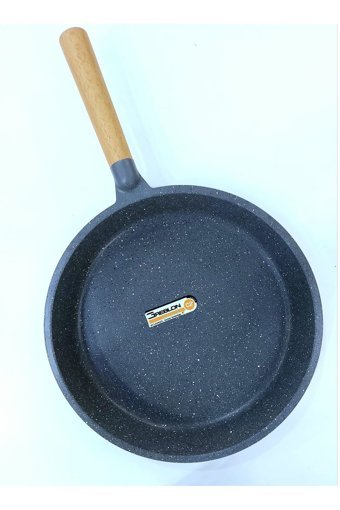 Leydi Laren Ahşap Saplı Döküm 32 cm Düz Tava Siyah