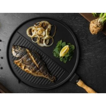 Bonera Ahşap Saplı Döküm 30 cm Grill Tava Siyah