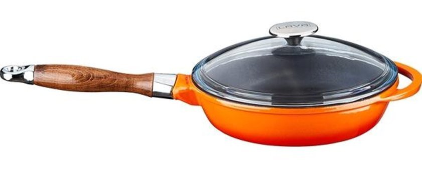 Lava Kapaklı Ahşap Saplı Döküm 24 cm Kızartma Tava Turuncu