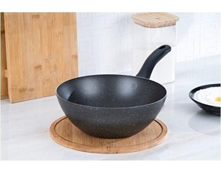 Acar Damla Plastik Saplı Granit 24 cm Wok Tava Siyah