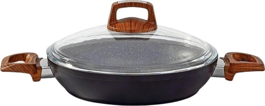 Bonera Vogue Kapaklı Ahşap Saplı Alüminyum 22 cm Sahan Tava Siyah