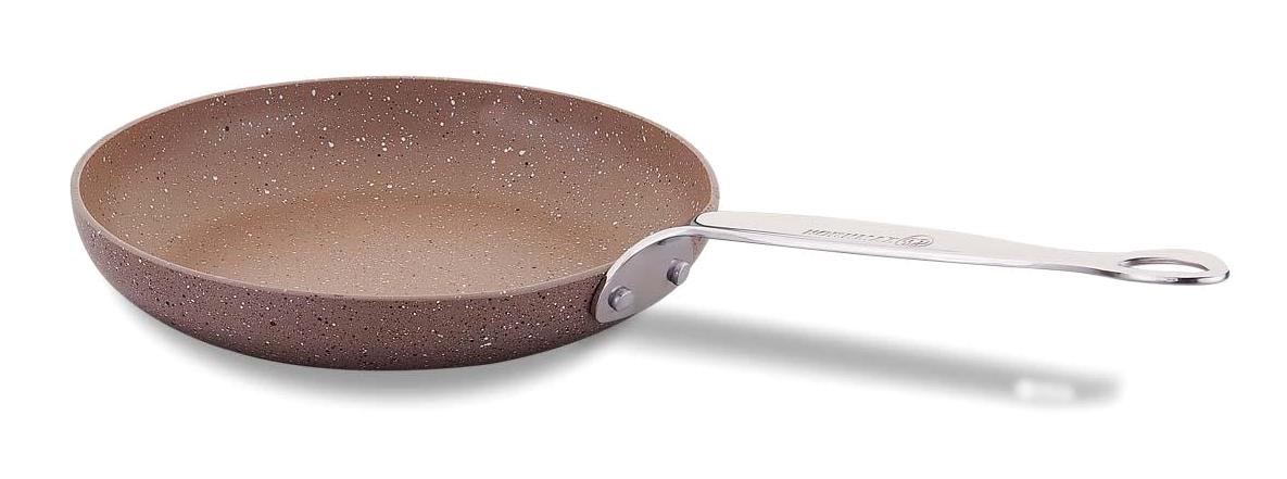 Korkmaz Browni Çelik Saplı Granit 28 cm Düz Tava Krem