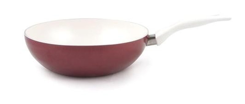 Essenso Ecotouch Bremen Plastik Saplı Alüminyum 28 cm Wok Tava Kırmızı