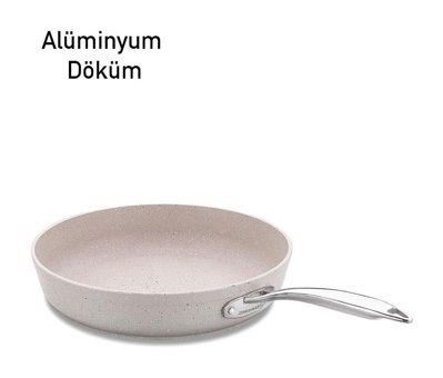 Korkmaz Granita Çelik Saplı Granit 24 cm Düz Tava Krem