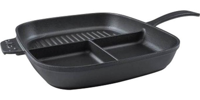 Lava 3 Bölmeli Döküm Saplı Demir Döküm 26x30 cm Grill Tava Siyah