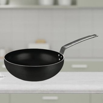 Evren Gust Dark Çelik Saplı Alüminyum 24 cm Wok Tava Siyah