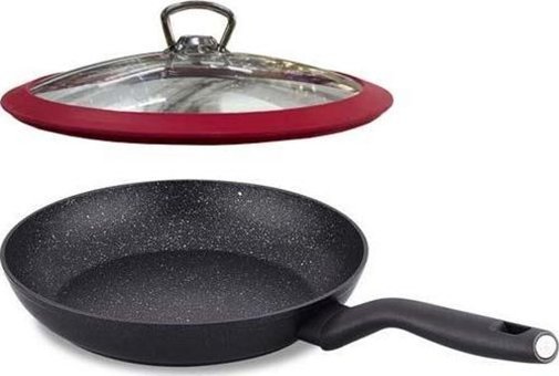 Korkmaz Nora A2946 Plastik Saplı Granit 24 cm Düz Tava Siyah
