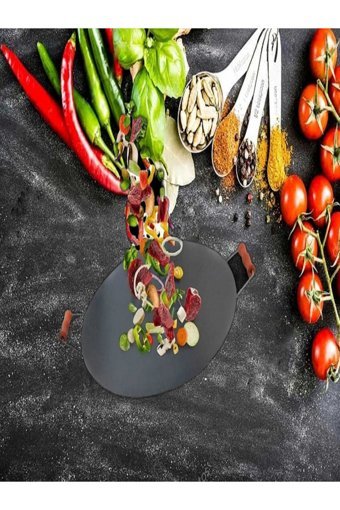 Otm Çift Taraflı 2020ST0000017486 Ahşap Saplı Çelik 50 cm Saç Tava Gri