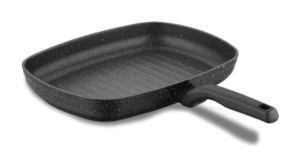 Korkmaz Kare Plastik Saplı Granit 35x25 cm Grill Tava Siyah