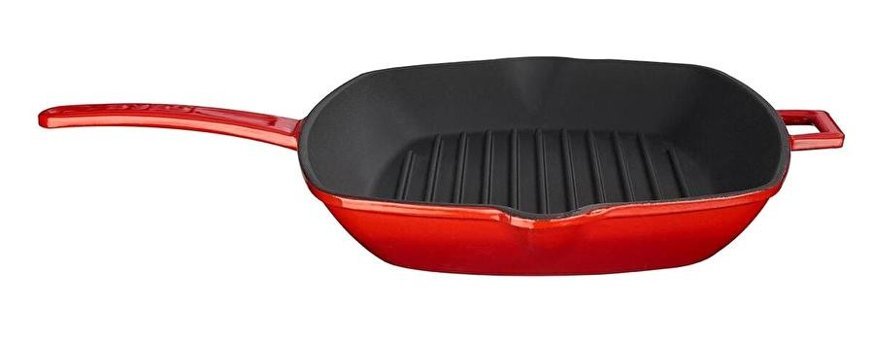 Lava Dikdörtgen Saplı Döküm 26x32 cm Grill Tava Kırmızı