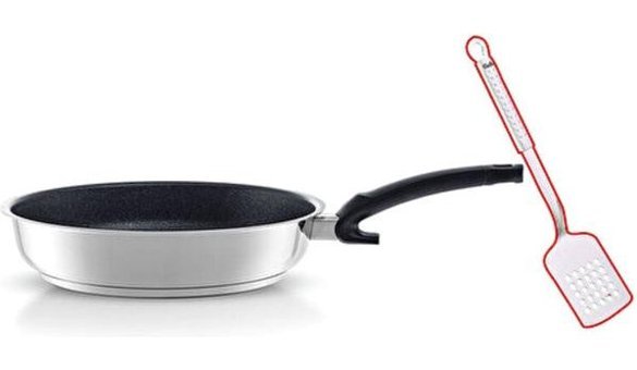 Fissler Adamant Premium Plastik Saplı Paslanmaz Çelik 28 cm Düz Tava Gri