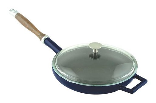 Lava Kapaklı Ahşap Saplı Döküm 28 cm Kızartma Tava Mavi