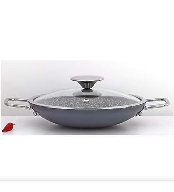 Konak Züccaciye Kapaklı Çelik Saplı Granit 32 cm Saç Tava Gri