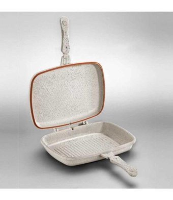 Korkmaz Kapaklı Bakalit Saplı Alüminyum 34x25 cm Grill Tava Bej