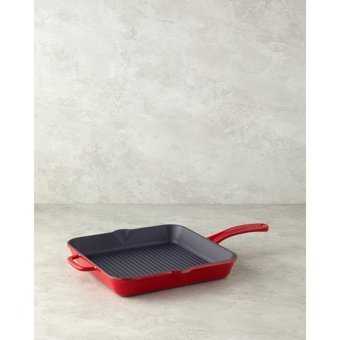 English Home Hecha Kare Döküm Saplı Demir Döküm 28 cm Grill Tava Kırmızı