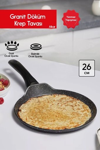Fithome Plastik Saplı Döküm 26 cm Krep Tava Gri