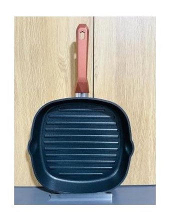 Evita Plastik Saplı Seramik 28 cm Grill Tava Bronz-Siyah