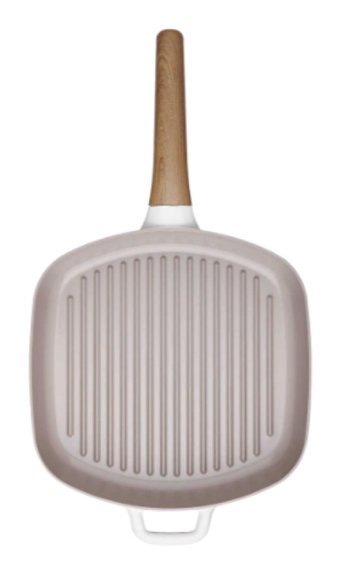 Korkmaz Kare A2985 Ahşap Saplı Seramik 28x28 cm Grill Tava Krem