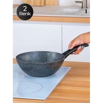 Acar CM5818 Plastik Saplı Granit 24 cm Wok Tava Metalik
