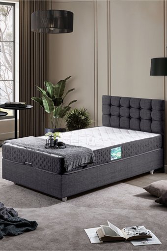 Setay Venedik 100x200 cm Başlıklı Yataklı Sandıklı Tek Kişilik Baza Seti Antrasit