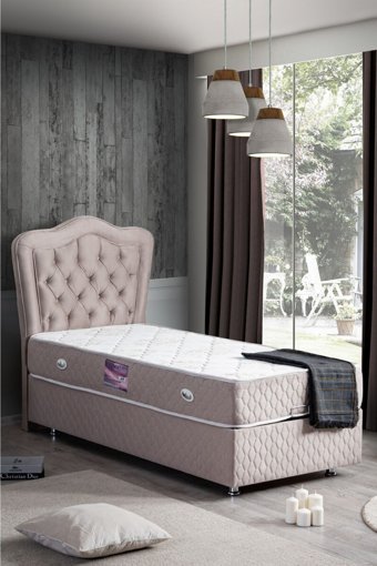 Setay Camelli New 120x200 cm Başlıklı Yataklı Sandıklı Tek Kişilik Baza Seti Krem
