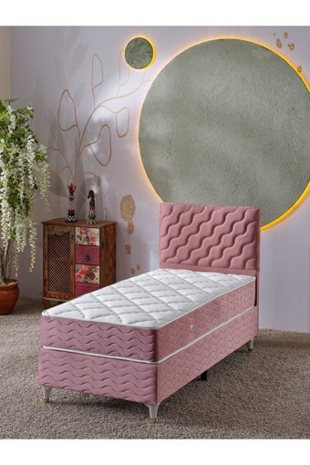 Beehanem Simge 120x200 cm Başlıklı Yataklı Sandıklı Tek Kişilik Baza Seti Lacivert