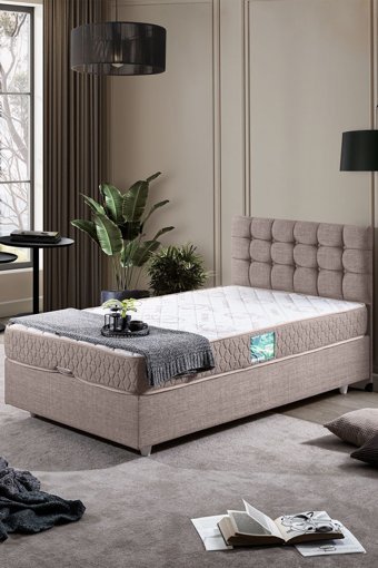 Setay Venedik 90x190 cm Başlıklı Yataklı Sandıklı Tek Kişilik Baza Seti Krem