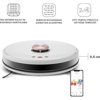 Homend 1283H Haritalı Moplu Çift Fırçalı Hepa Filtreli Islak Kuru 3000 Pa Beyaz