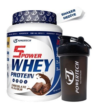 Powertech 5 Power Çikolatalı Whey Protein Tozu 960 gr + Powertech Shaker Hediyeli