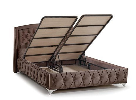 Md Siola 200x200 cm Başlıklı Çift Kişilik Sandıklı Baza Seti Kahverengi