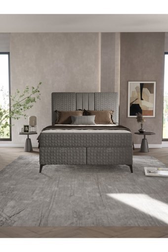 Modamed Alin 150x200 cm Yataklı Başlıklı Çift Kişilik Sandıklı Baza Seti Gri