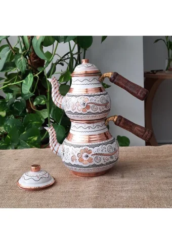 Morya Gül Çiçek Royal Bakır Mini Çaydanlık Çok Renkli
