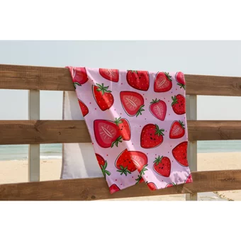 Pusula Home Çilekli Pamuklu Plaj Havlusu Pembe