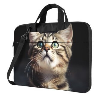 VducK Kedi Desenli 15.6 inç Oxford Kumaş Su Geçirmez El-Omuz Laptop Çantası Siyah