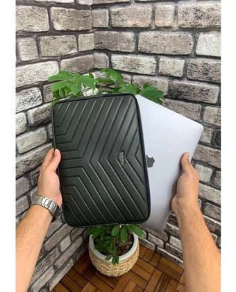 Guard Üçgen Desenli 13 inç Hakiki Deri Su Geçirmez Kılıf Laptop Çantası Yeşil