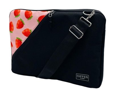 Differ Studio Çilek Desenli 13-14.9 inç Kumaş Su Geçirmez Kılıf Laptop Çantası Siyah