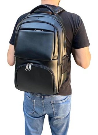 Başkent Çanta 8683255013302 17 inç Deri Su Geçirmez Sırt Laptop Çantası Siyah
