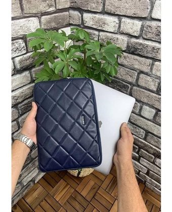 Guard Capitone CLUTCH 13 inç Hakiki Deri Su Geçirmez Kılıf Laptop Çantası Koyu Mavi