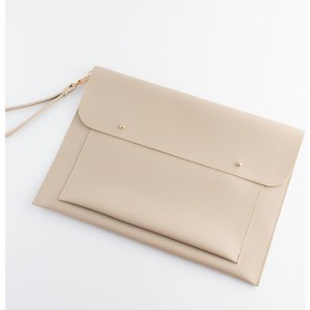 Dk Leather 13-13.3-14 inç Deri Su Geçirmez El-Omuz Laptop Çantası Bej